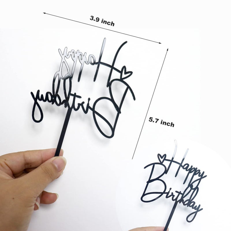 Hazyore Black Birthday Cake Topper  6Pcs Acrylic Birthday Cake Toppers Happy Birthday Cake Toppers For Birthday Decorations - Image 2