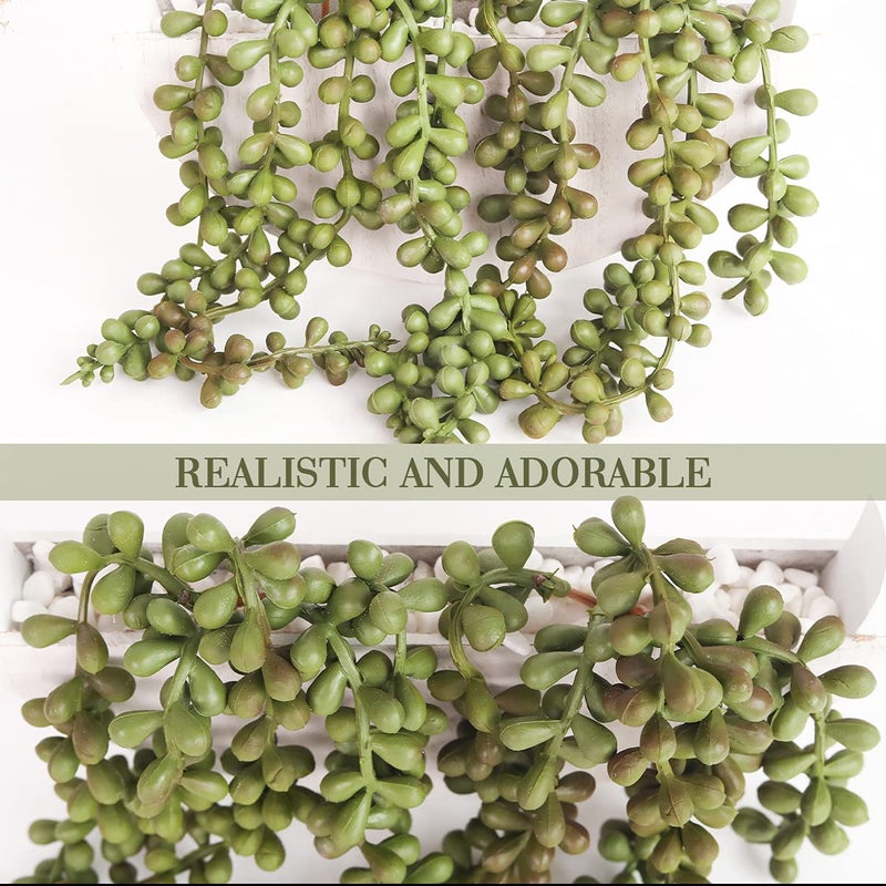Floweroyal 2pcs Artificial Succulents Hanging Plants 12.2'' Fake String of Pearls in Pot with 8.3'' Lanyard for Indoor Outdoor Wall Decor. - Image 4
