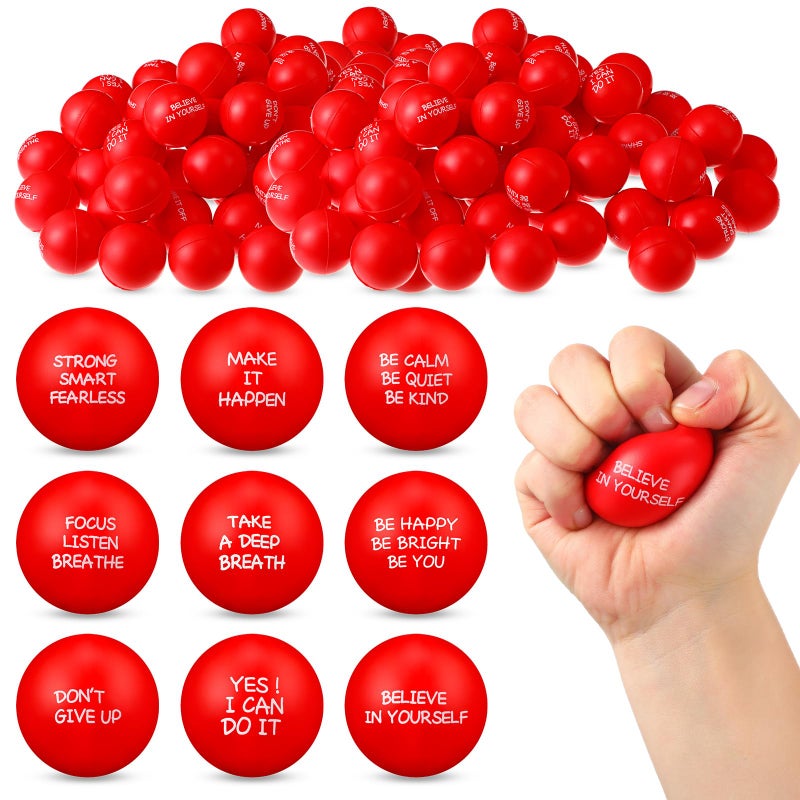 Shappy 72 Pcs Inspirational Stress Relief Balls Motivational Stress Ball Encouraging PU Bulk Balls for Adults Small Therapy Fidget Relief Toys for Valentines Gifts Red - Image 2