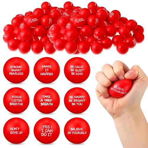 Shappy 72 Pcs Inspirational Stress Relief Balls Motivational Stress Ball Encouraging PU Bulk Balls for Adults Small Therapy Fidget Relief Toys for Valentines Gifts Red - Image 1