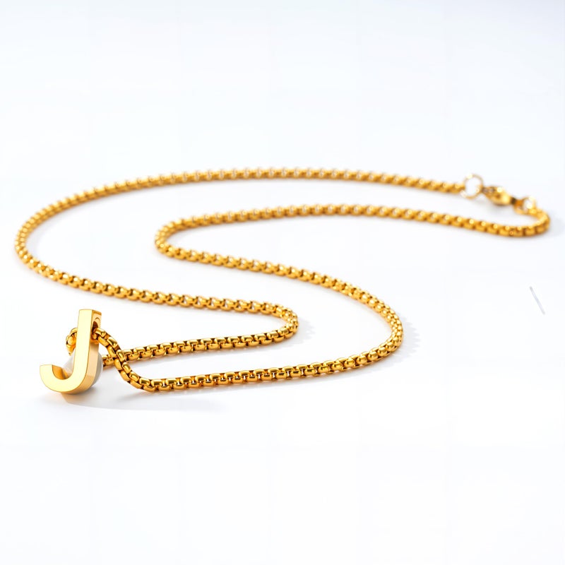 VULETO Initial J Necklace for Boys Men, Stainless Steel Letter Pendant Box link Chain Letter Necklaces Personalized Christmas Birthday Stocking Stuffers Jewelry Gifts for Him Teen Teenage Kids Son Age 8-12 Gold - Image 3