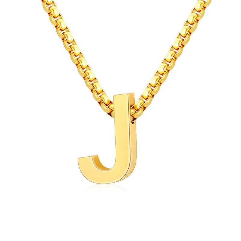 VULETO Initial J Necklace for Boys Men, Stainless Steel Letter Pendant Box link Chain Letter Necklaces Personalized Christmas Birthday Stocking Stuffers Jewelry Gifts for Him Teen Teenage Kids Son Age 8-12 Gold - Image 1