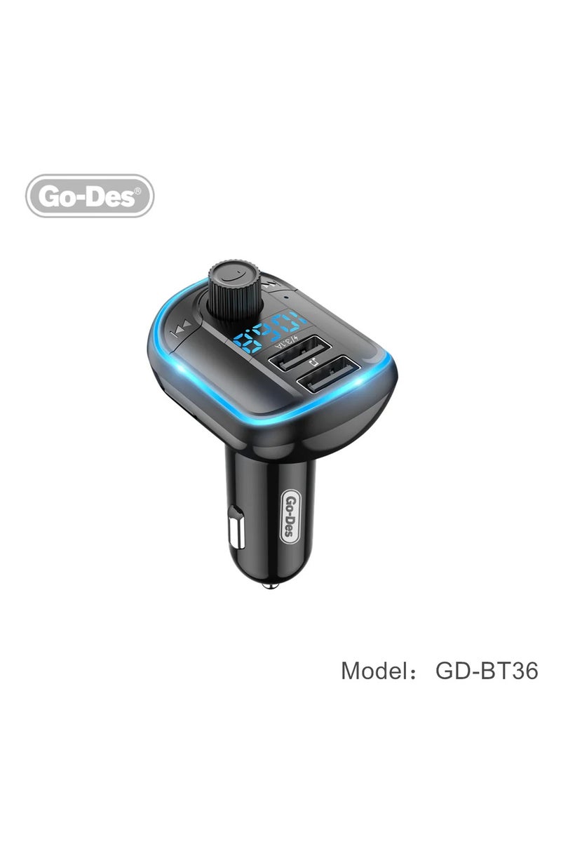 GO-DES Fm transmitter bluetooth wireless Hands-free Lossless Wireless Radio Mp3 Car Player With Blue Atmosphere Light - Image 2