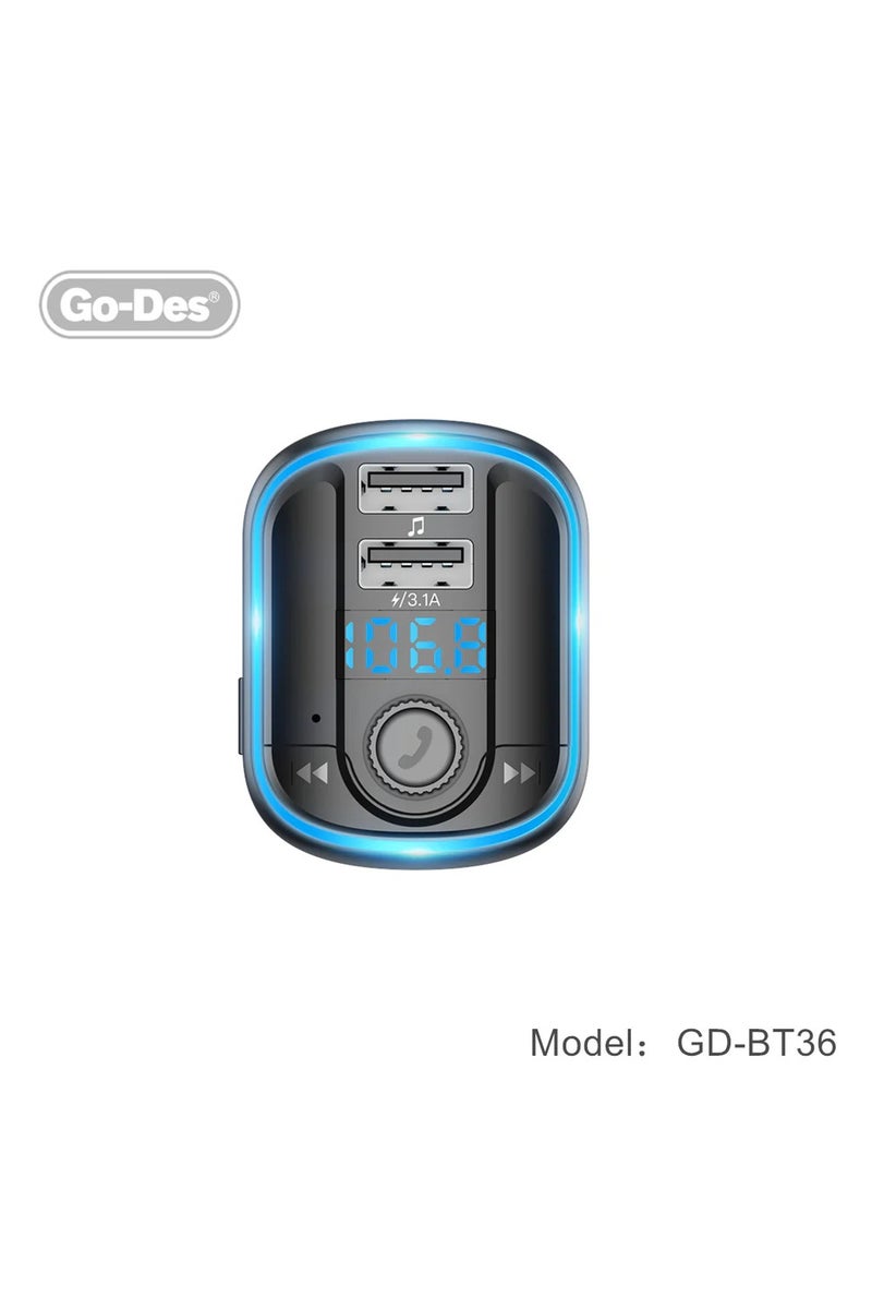 GO-DES Fm transmitter bluetooth wireless Hands-free Lossless Wireless Radio Mp3 Car Player With Blue Atmosphere Light - Image 3