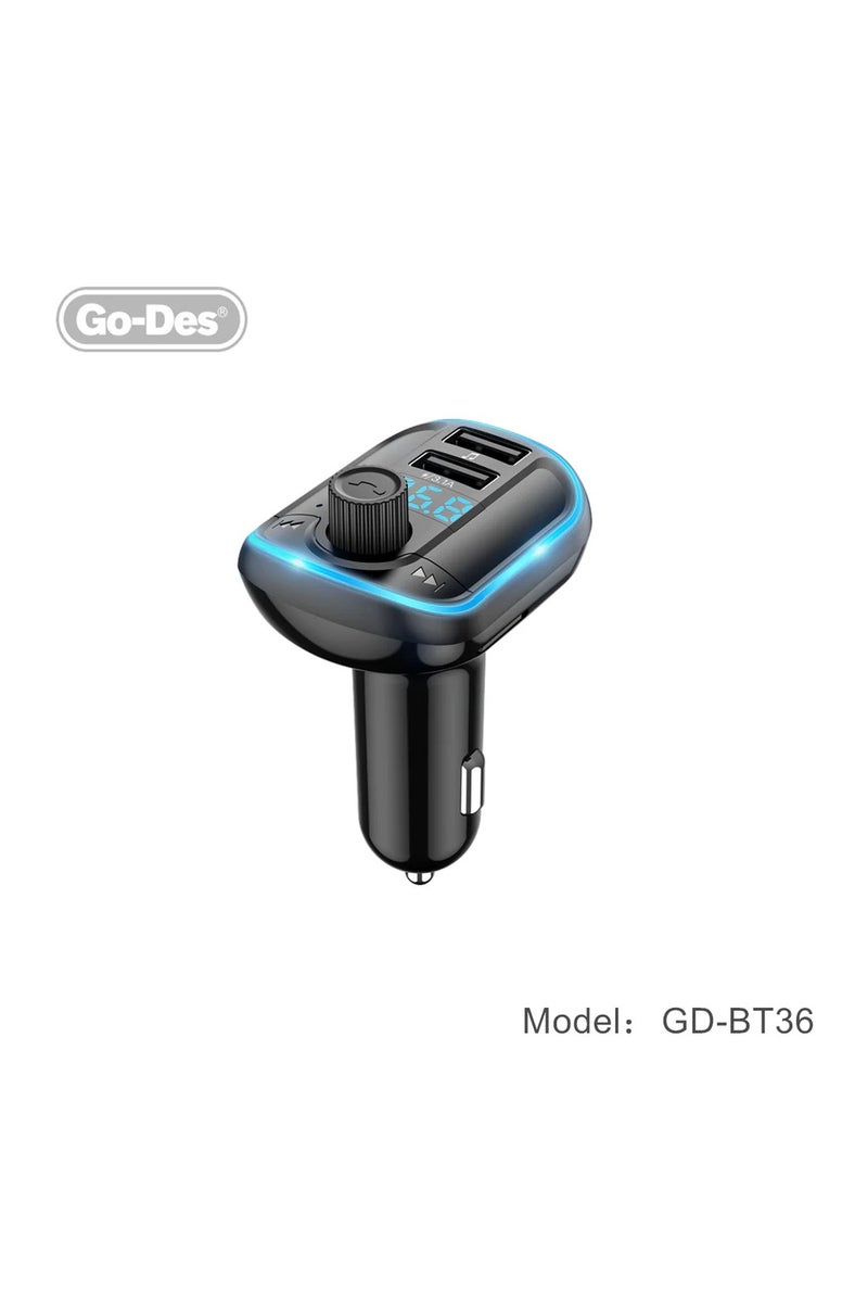 GO-DES Fm transmitter bluetooth wireless Hands-free Lossless Wireless Radio Mp3 Car Player With Blue Atmosphere Light - Image 4
