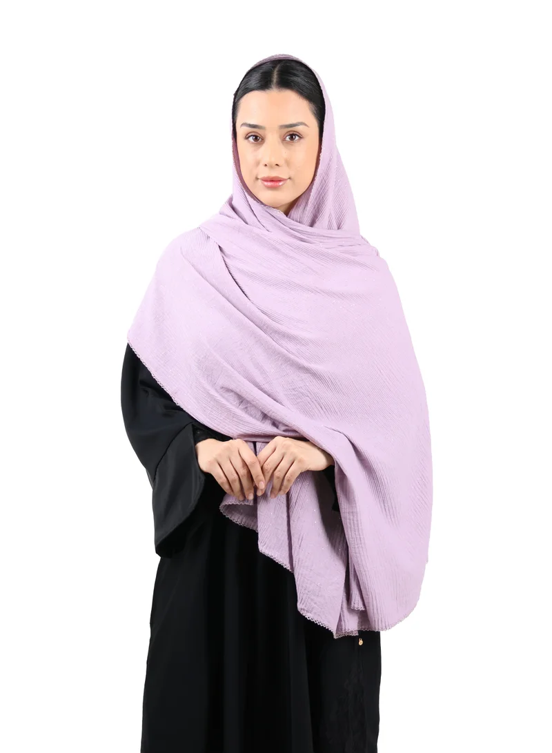 Crinkle Cotton Mix Scarf with Lace Trim & Shimmer (Dusty Plum)