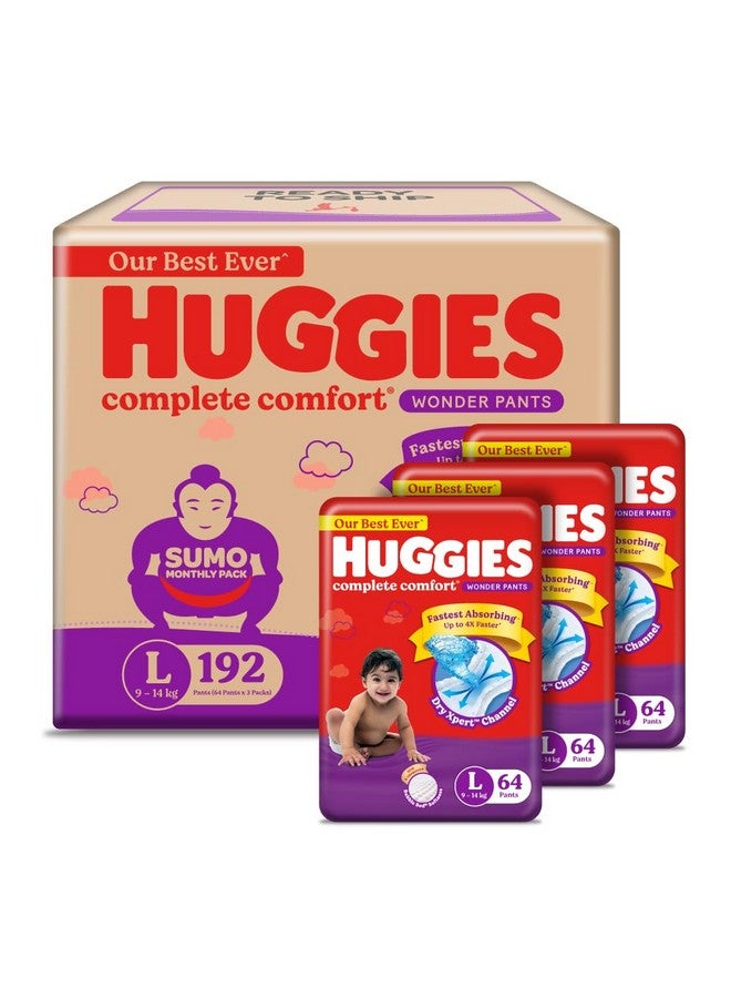 Huggies Complete Comfort Wonder Pants | Pant Style Baby Diapers L Size, 192 Count | India's Fastest Absorbing Diaper, Patented Dry Xpert Channel, Ideal for 9 to 14 Kgs - Image 2