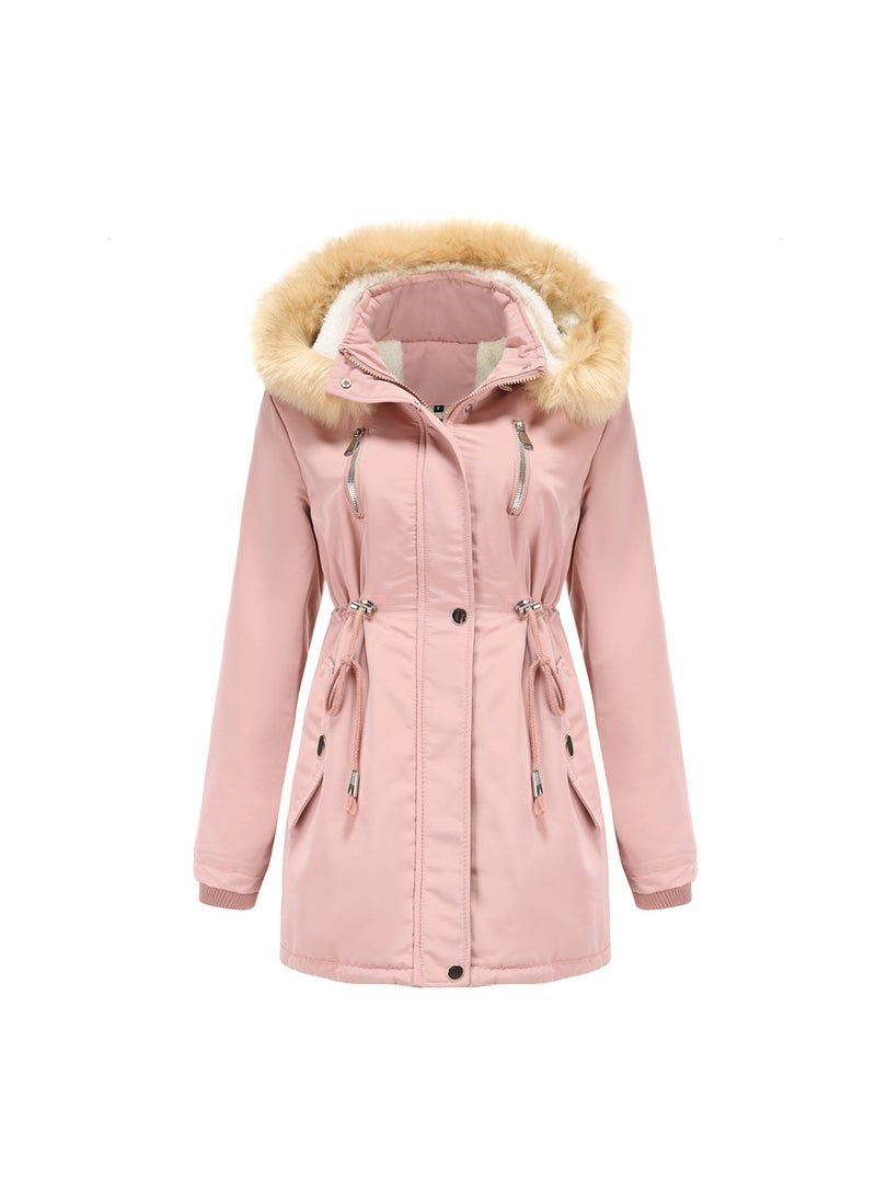 Generic - 2024 Womens Thickened Sherpa Cotton Coat with Removable Hood Navy blue - Image 1