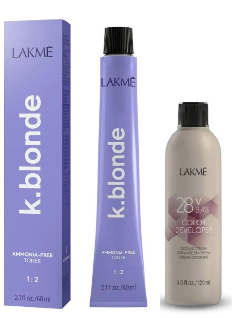 LAKME K-Blonde Silver Hair Dye - 60 ml and Oxidant Cream Color Developer 28 Vol 8.4% - 120 ml  - Image 1