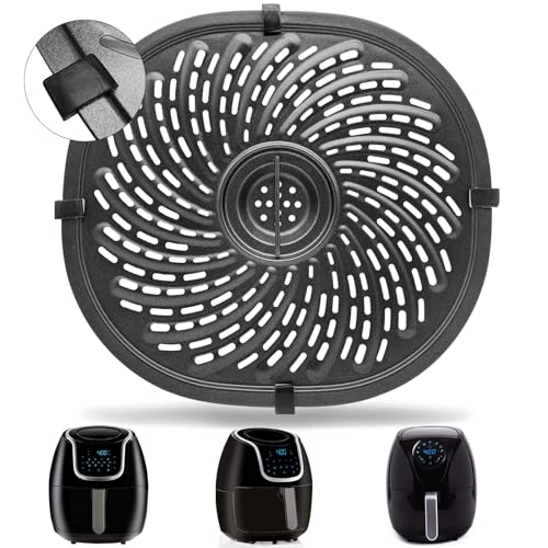 GXF Replacement Parts for PowerXL Vortex 7 QT Air Fryer, Oval 10.3''*9.5'' Food Grade Stainless Steel Air Fryer Accessories Grill Pan Grill Plate Crisper Plate Tray Rack with Rubber Bumpers - Image 1