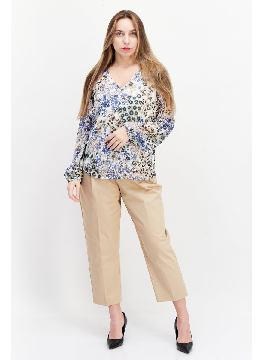 ESPRIT Women V Neck Allover Print Long Sleeve Blouse, White Combo  - Image 3