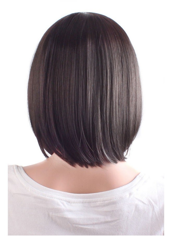 MapofBeauty - 30 Cm12 Inch Side Bangs Synthetic Straight Short Bob Wig (Black) - Image 1