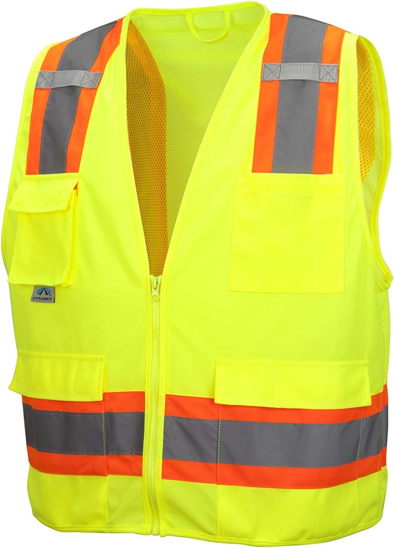 Pyramex Safety Class 2 Surveyor's Vest with 8 Pockets, Hi-Vis Lime, Size 5XL - Image 1
