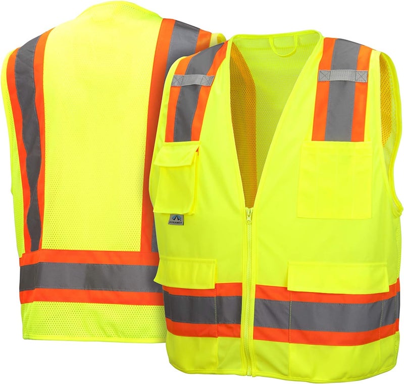 Pyramex Safety Class 2 Surveyor's Vest with 8 Pockets, Hi-Vis Lime, Size 5XL - Image 2