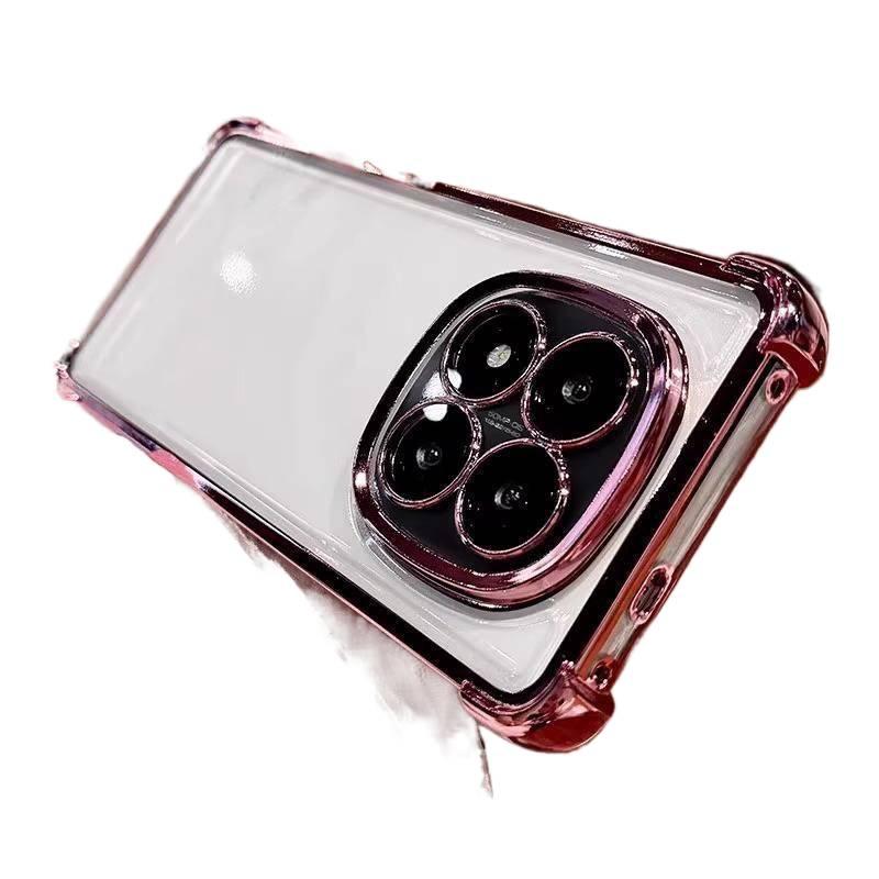 غطاء واقي بPC لـ Redmi Note 14 Pro مع حماية من السقوط وتغطية كاملة مع مقاوم للصدمات مع تغطية كاملة للعدسة الشفافة باللون وردي بظهر شفاف باللون الوردي باللون الأحمر - Image 1