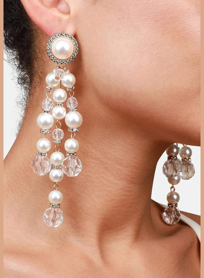 SOHI Gold Plated Pearls Western Wear Drop Earring For Women