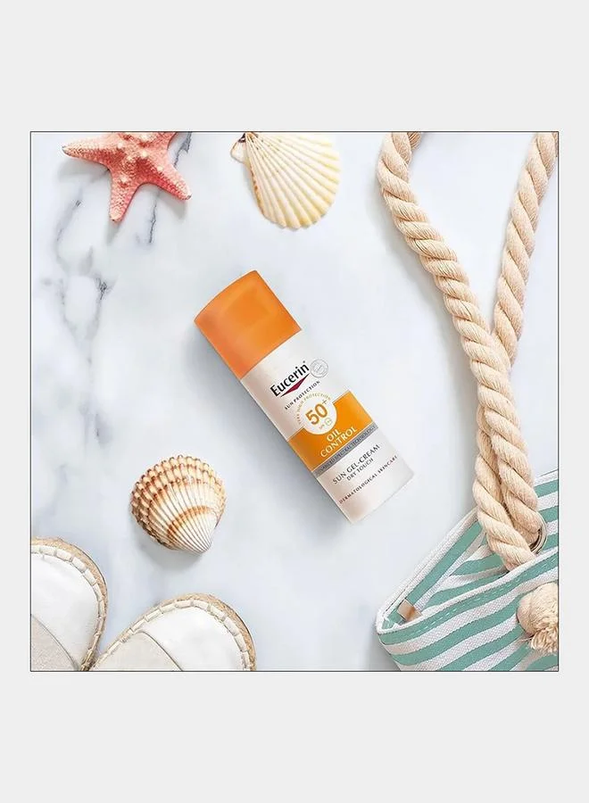 Eucerin SPF50+ كريم جل للتحكم بالإفرازات الدهنية مع واقي شمس