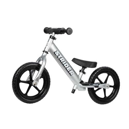 Strider 12 Pro Bike Silver No Pedal Balance Bicycle for Kids 1 to 4 Years Includes Safety Pad Padded Seat Mini Grips FlatFree Tires Tool Free - Image 1