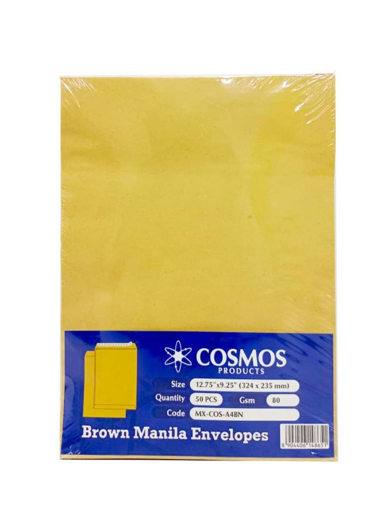 COSMOS A4 Plain Brown Envelopes 80 GSM, 12.75″x9.25″ Peel & Seal (Pack of 50 Pieces) - Image 2