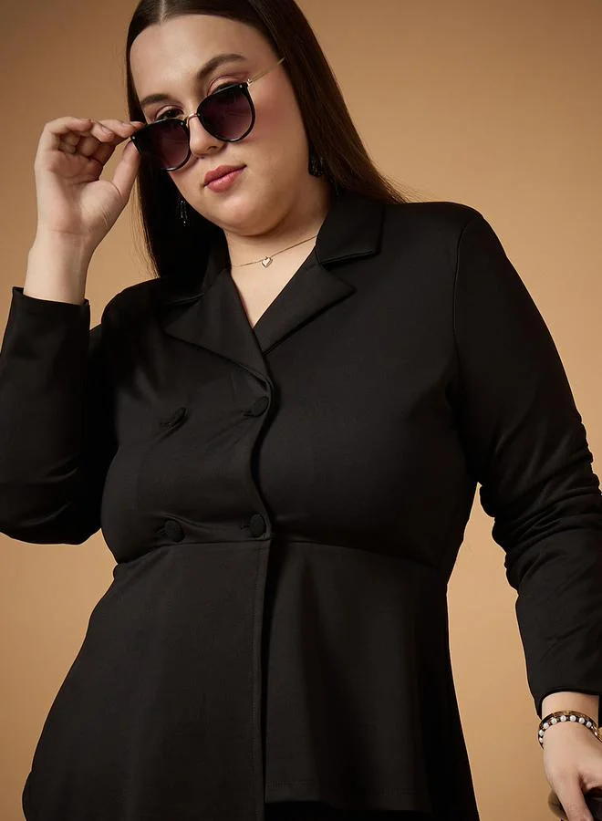 SASSAFRAS Plus Size Ruched Sleeves Blazer and Straight Pants Set by Styli
