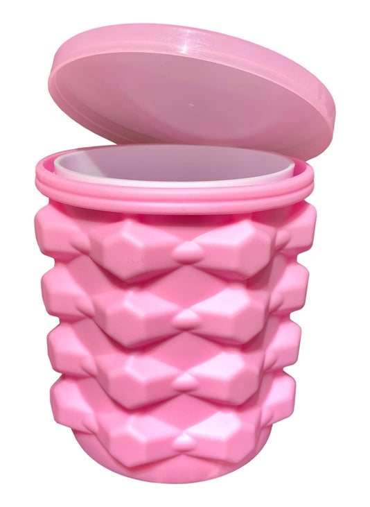The Ultimate Mini Ice Cube Maker Pink Silicone Bucket Ice Mold and Storage Bin Portable 2 in 1 Ice Cube Maker Small Ice Container Makes Frozen Ice Cubes Craft Ice Closed Ice Cube Tray Round