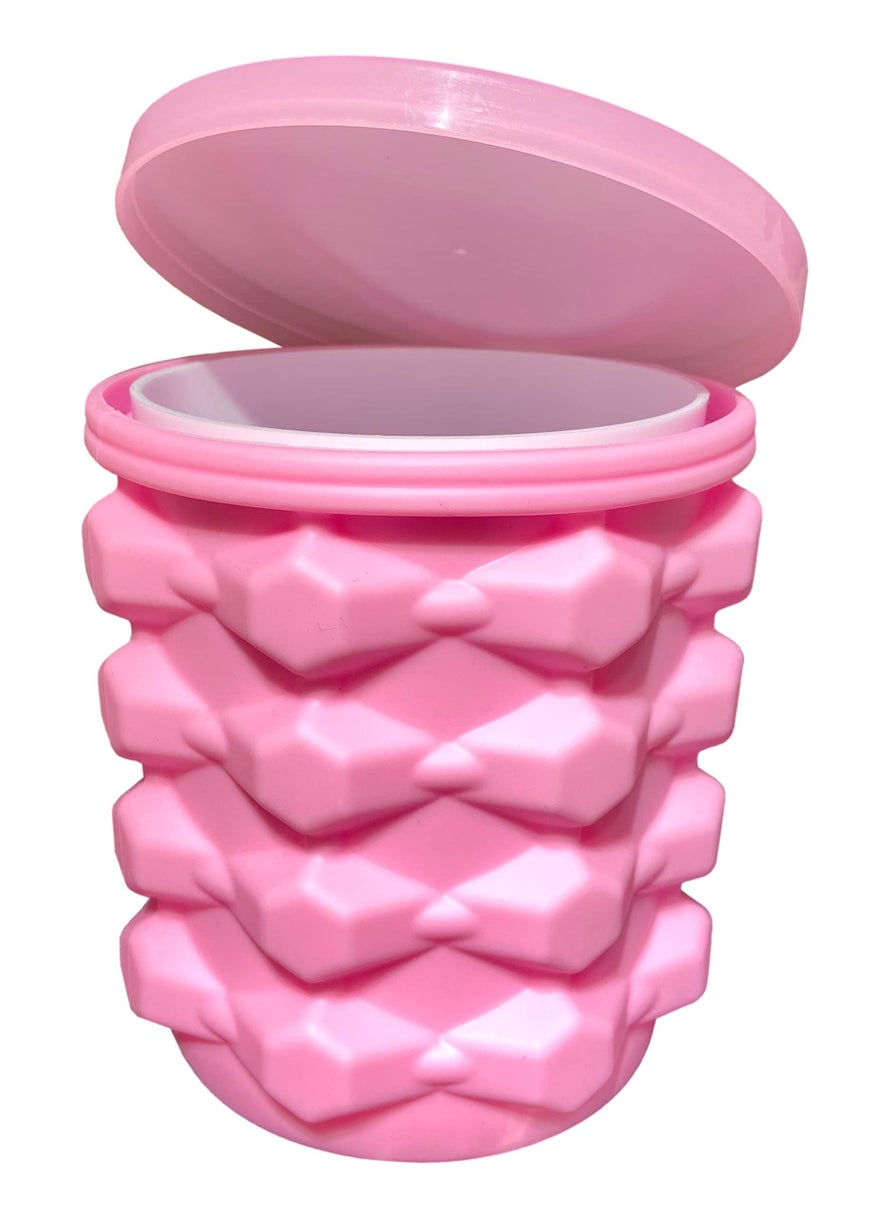 Mimapac - The Ultimate Mini Ice Cube Maker Pink Silicone Bucket Ice Mold and Storage Bin Portable 2 in 1 Ice Cube Maker Small Ice Container Makes Frozen Ice Cubes Craft Ice Closed Ice Cube Tray Round - Image 1