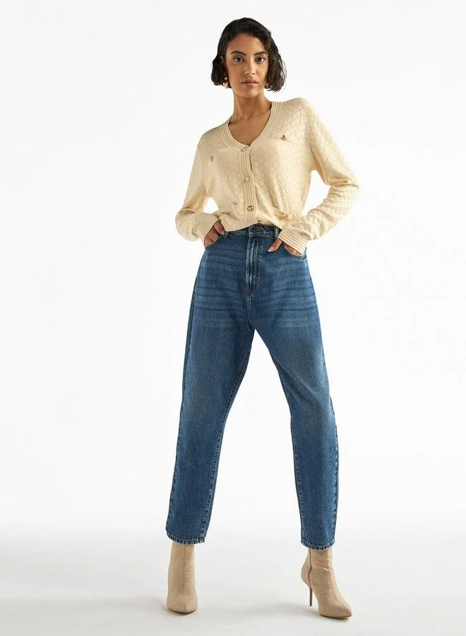 Splash FAV Textured V-neck Button Through Cardigan