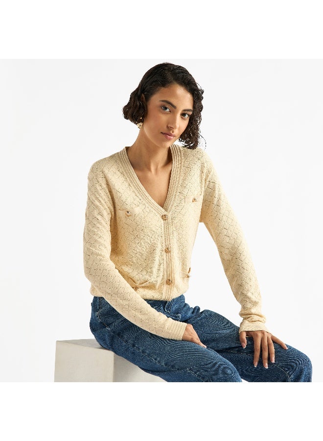 Splash FAV Textured V-neck Button Through Cardigan  - Image 1