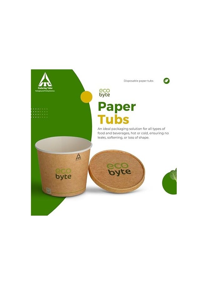 Ecobyte ITC 550ml Disposable Paper Tubs with Lids | Pack of 25 | Leak-Proof Compostable Food Containers for Hot & Cold Meals | Eco-Friendly Bowls for Takeaway, Meal Prep & Events