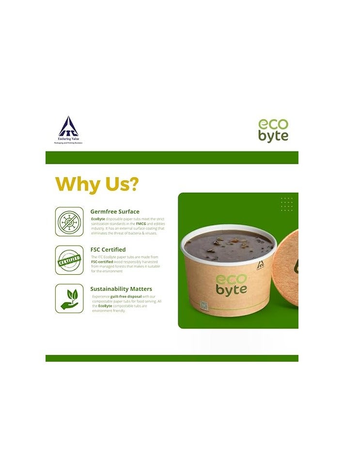Ecobyte علب طعام ورقية بغطاء من إيكوبايت ITC – سعة 550 مل – عبوة من 25 علبة | حاويات طعام مقاومة للتسرب للمأكولات الساخنة والباردة | أطباق قابلة للتحلل للتوصيل والتحضير والمناسبات  - Image 2