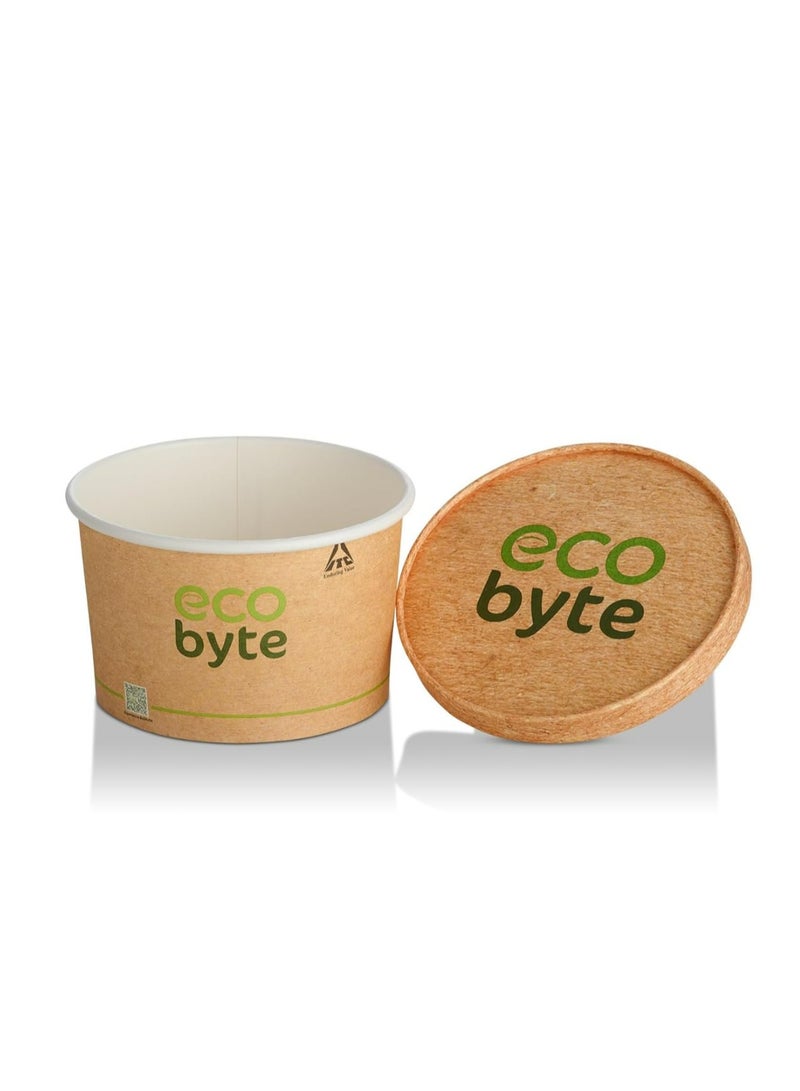 Ecobyte علب طعام ورقية بغطاء من إيكوبايت ITC – سعة 550 مل – عبوة من 25 علبة | حاويات طعام مقاومة للتسرب للمأكولات الساخنة والباردة | أطباق قابلة للتحلل للتوصيل والتحضير والمناسبات  - Image 1