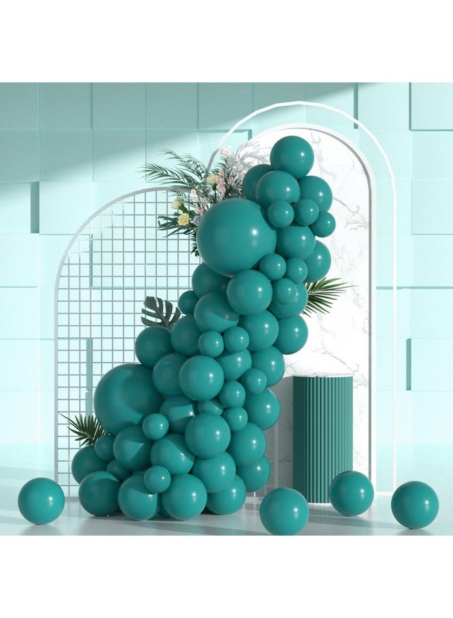 Janinus Turquoise Blue Balloons of Stuffed Black Balloons Inside - Double Stuffed Peacock Blue Balloon Garland Arch Kits with Different Sizes 5 Inch 12 Inch 18 Inch Blue and Black Balloons for Party Decor - Image 1