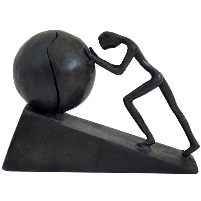 Briskfeel Man with Sphere Iron Statue Metal Sculpture Sportsman Art Metal Ornament Figurine Home and Office Decor B2 Strong