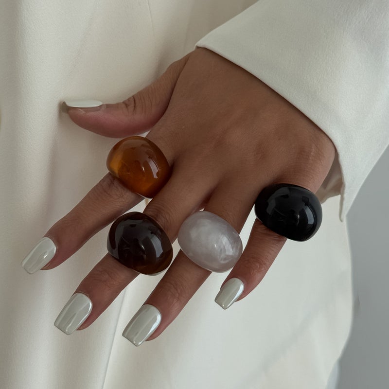 SHIXIN European and American Cross-Border Accessories: Ins Transparent Colored Resin Rings - Niche Retro Stacked Arc-Shaped Wide Band Rings - Image 3