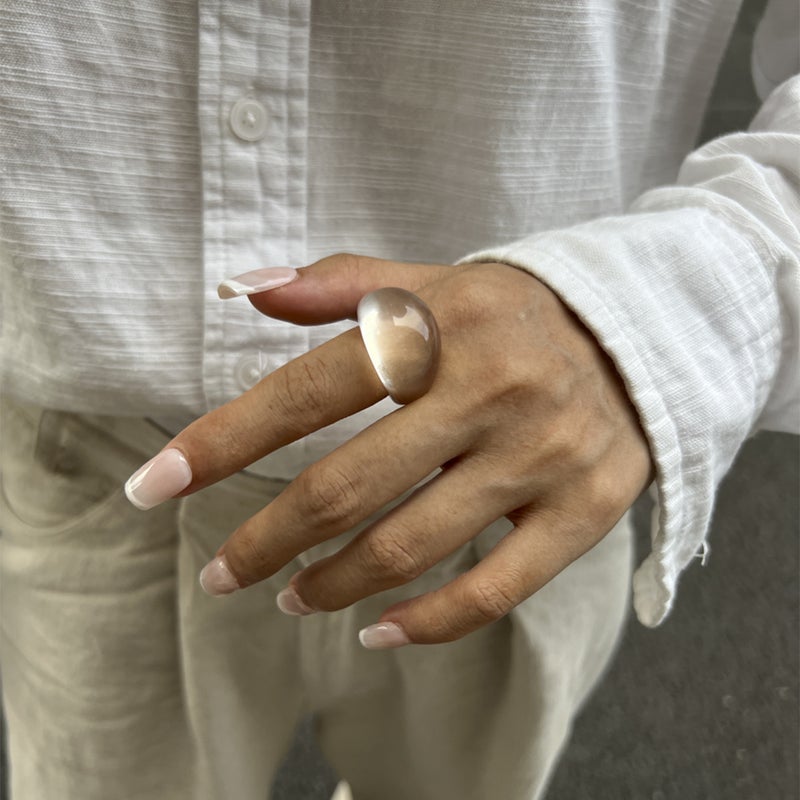 SHIXIN European and American Cross-Border Accessories: Ins Transparent Colored Resin Rings - Niche Retro Stacked Arc-Shaped Wide Band Rings - Image 1