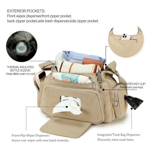 MYHOZEE Puffer Crossbody Diaper Bag for Mom - Lightweight Nylon Mom Bag Purse with Wipes & Trash Bag Dispenser - Compact Stroller Organizer Bag with Insulated Pocket, Water-Resistant, Black - Image 5