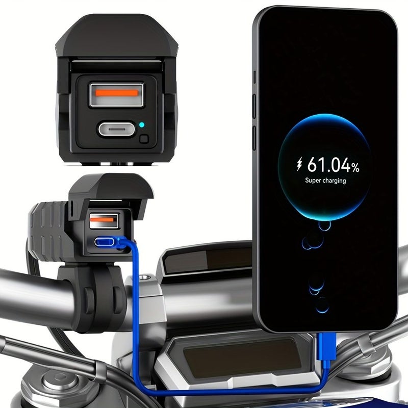 غطاء صلب أسود لشاحن الهواتف للدراجات النارية مع شاحن USB فائق السرعة ومؤشر ضوئي - Image 5