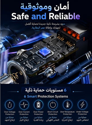 شاحن سيارة مع كابل نوع C 60W شاحن سيارة مزدوج USB-C (DLP5522CC/00) – محول شحن سريع مع كابل USB-C إلى USB-C، إخراج PD، منفذين مزدوجين – - view 5