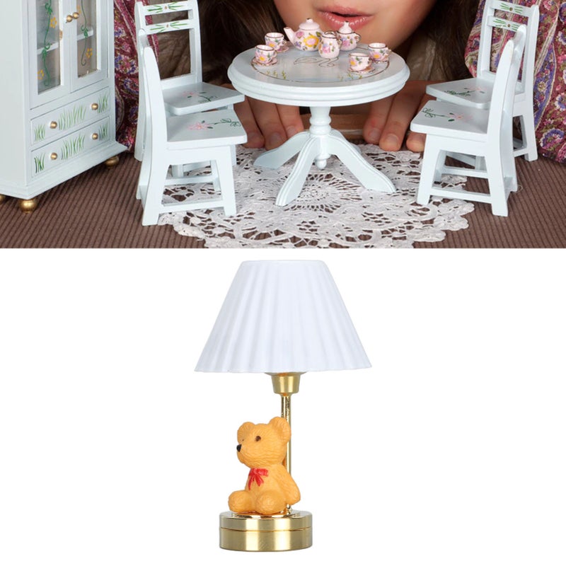 1: ديكور طاولة دب منزلة الدمى بمقياس 1:12 مصباح LED واقعي مصباح جانبي سرير دب منزلة الدمى - Image 1