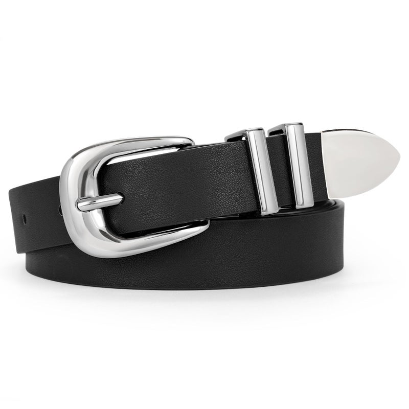 WERFORU Women Leather Belt Fashion Leather Waist Belt for Pants Jean Ladies Western Thin Belt with Gold/Silver Buckle - Image 1