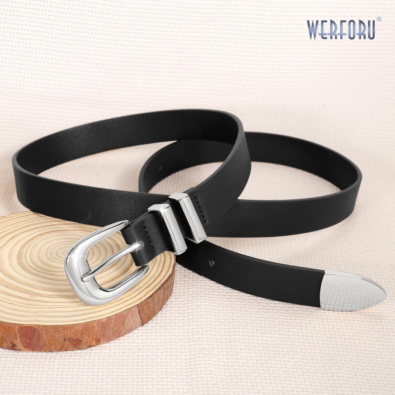 WERFORU Women Leather Belt Fashion Leather Waist Belt for Pants Jean Ladies Western Thin Belt with Gold/Silver Buckle - Image 4