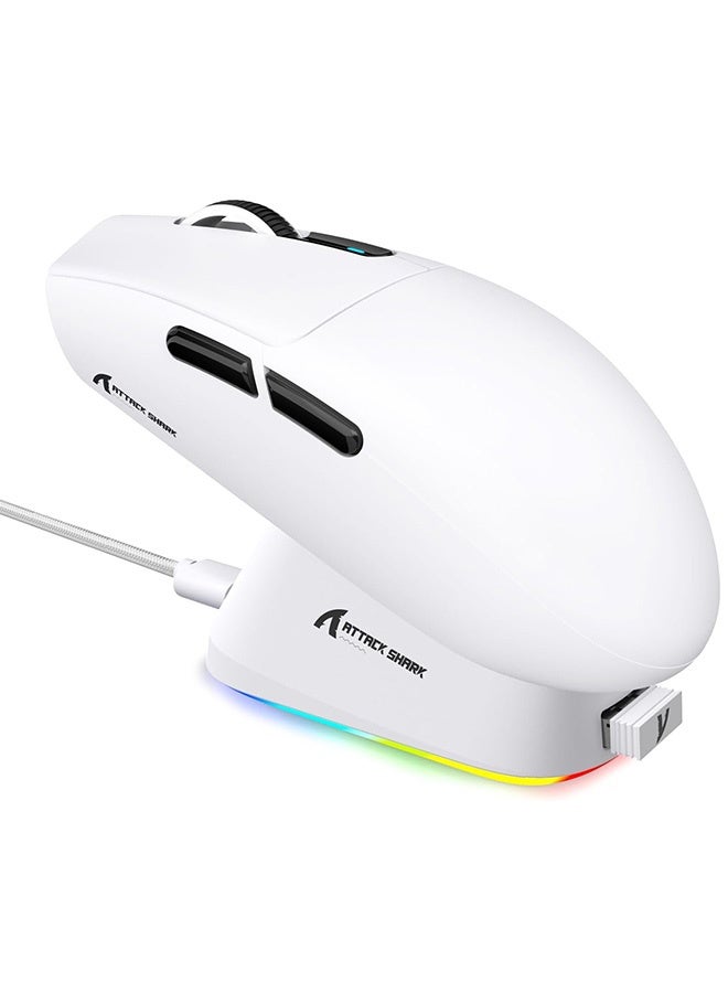 G3PRO Wireless Gaming Mouse with RGB Charging Dock,2.4G/USB-C Wired/BT PAW3311 Optical Sensor 1K Polling Rate Adjustable 25K DPI,500mAh Battery Ultra Lightweight 59g Gamer Mice for Win11/Xbox/PS/Mac (White)