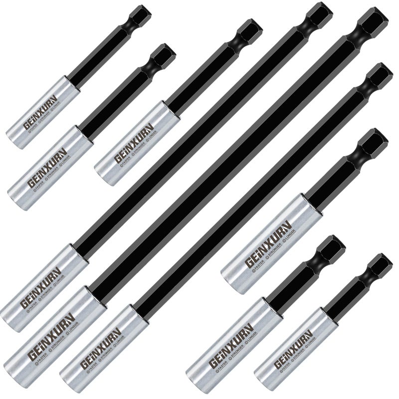 Geinxurn 9Pc Cr-V Screwdriver Bit Holders, Extension Socket Drill Bit Magnetic Holder Hex Shank Quick-Change Drill Bit Guide (2.5â€3â€6â€) - Image 1
