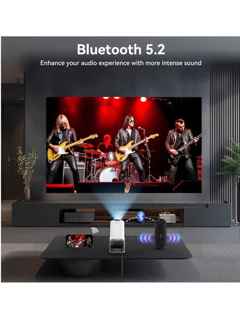 TIGER - Mini Projector 4K, Native 1080P Smart Projector Built-in Android TV 11.0, with Wifi and Bluetooth, Auto Keystone 10000 Lumens, 180 Degree Rotation Short Throw Projector HY320 (White) - Best for Home Cinema, Gaming, Movies, and Outdoor Entertainment - Image 1