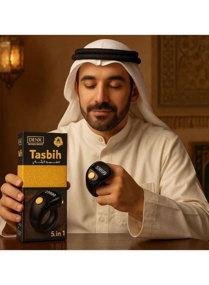Denx 5-in-1 Digital Tasbih Counter, Smart Ring with OLED Display, Lightweight Digital Tasbih Counter, Prayer Ring, Electronic Rosary, Watch Ring with Time and Date, Type-C Charger, Adjustable Sizes - Ramadan and Eid Gift for Men and Women - Image 3