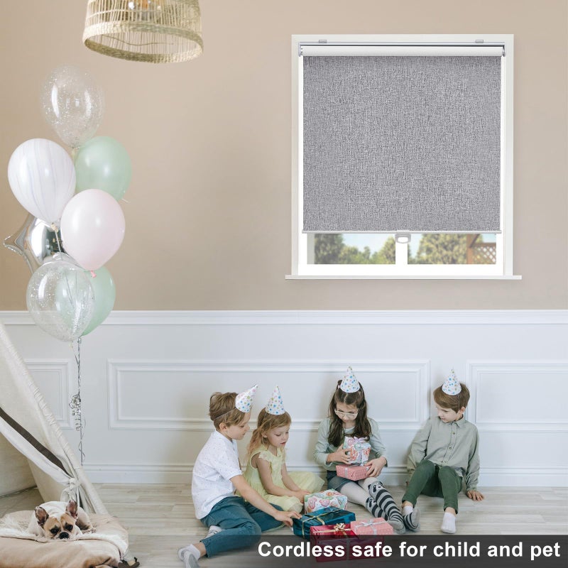 Sunoff Blackout Roller Shades Blinds Cordless for Windows Pull Down Room Darkening Door Blinds with Thermal Insulated Easy to Install for Living Room,Bedroom,Home,Office,Heather Grey 23" W x 72" H - Image 2
