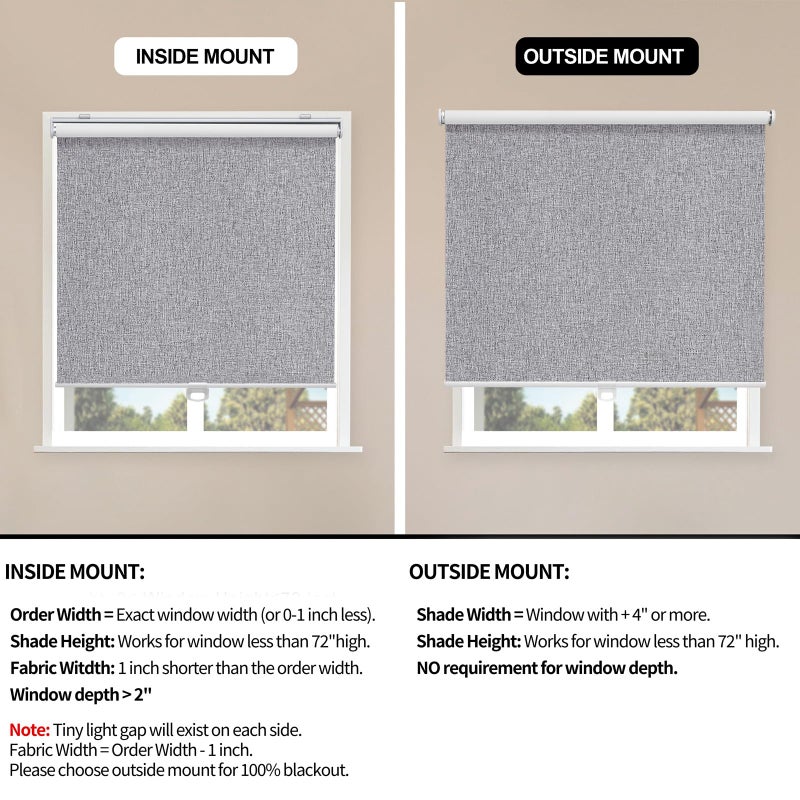 Sunoff Blackout Roller Shades Blinds Cordless for Windows Pull Down Room Darkening Door Blinds with Thermal Insulated Easy to Install for Living Room,Bedroom,Home,Office,Heather Grey 23" W x 72" H - Image 3