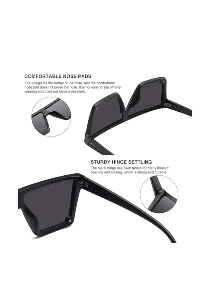 general Square Sunglasses for Women Men Fashion Big Frame Flat Top Sun Glasses Mirror Lens - Image 4