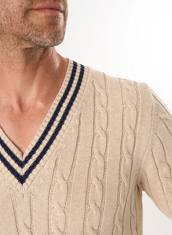 FELIX HARDY V-Neck Basic Cable Knit Pullover