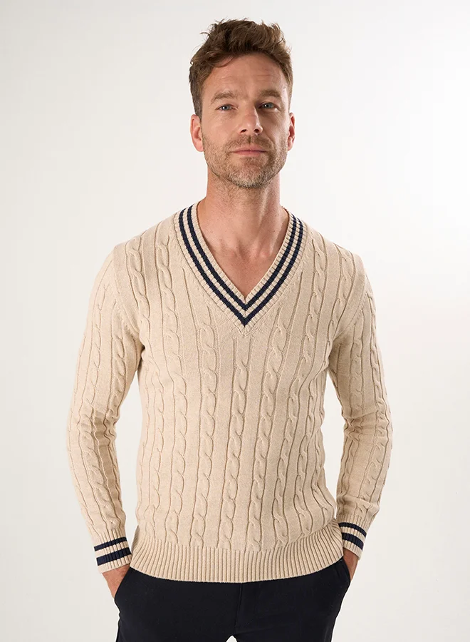 FELIX HARDY V-Neck Basic Cable Knit Pullover